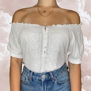 Ralph Lauren Off-The-Shoulder White Blouse